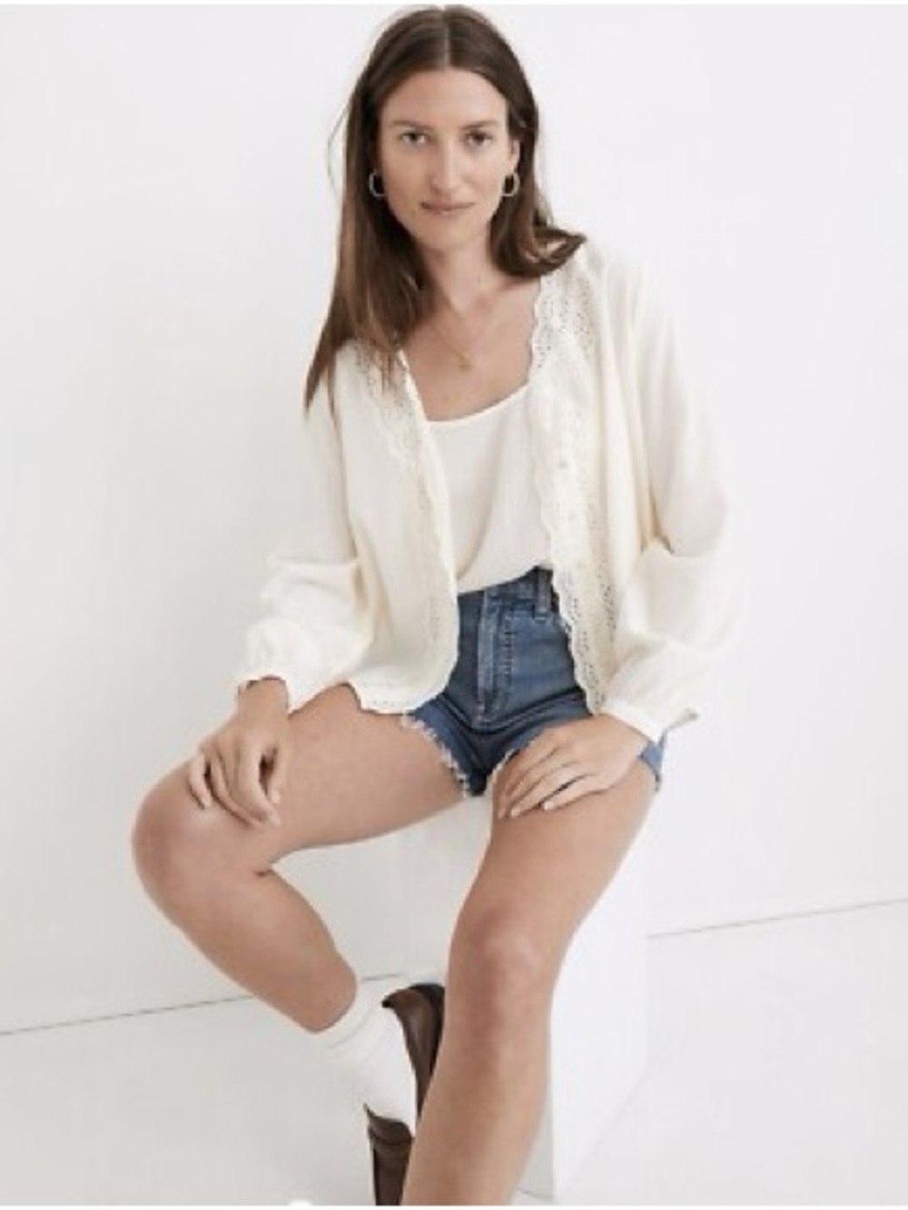 Madewell Cream Eyelet-Trim Blouse